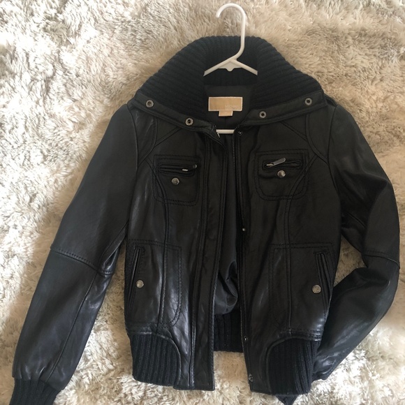 michael kors leather bomber jacket womens